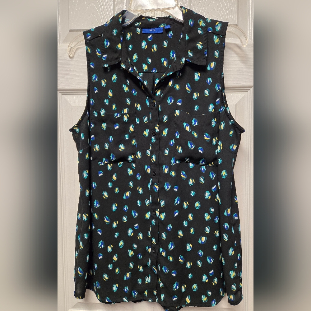 Clothes~Apt. 9 Sleeveless Button Up Top, Blouse, Shirt. Black, Multi. Sz Large